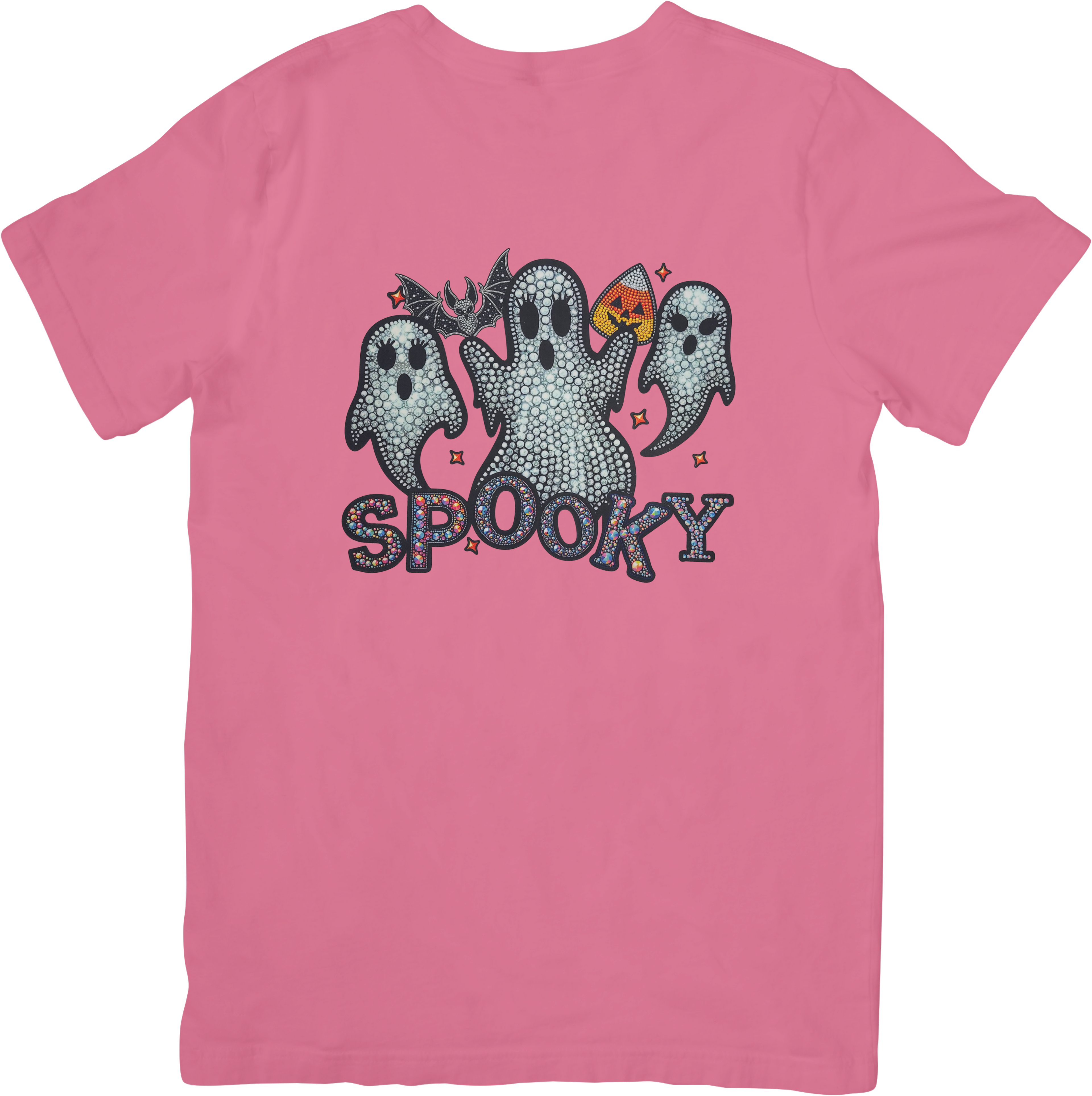 Spooky Ghost Trio Tee | Faux Rhinestone & Beaded Halloween Graphic Shirt