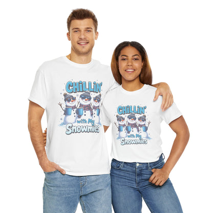 Chillin' with My Snowmies Unisex Heavy Cotton Tee, Funny Winter T-Shirt, Holiday Gift, Christmas Humor, Winter Apparel, Snowman Lovers