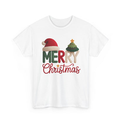 Merry Christmas Tee – Festive Santa Hat & Tree Holiday Shirt