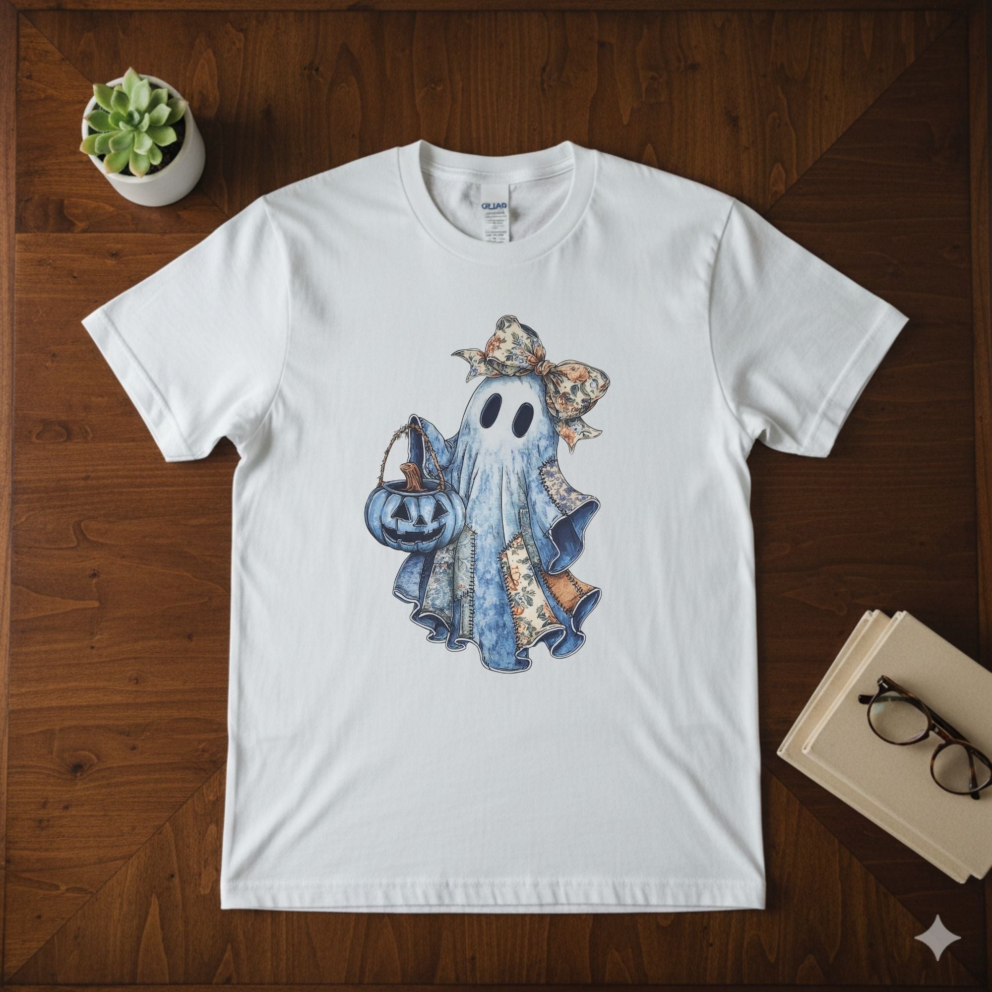 Cottagecore Patchwork Ghost Tee | Shabby Chic Floral Halloween Shirt
