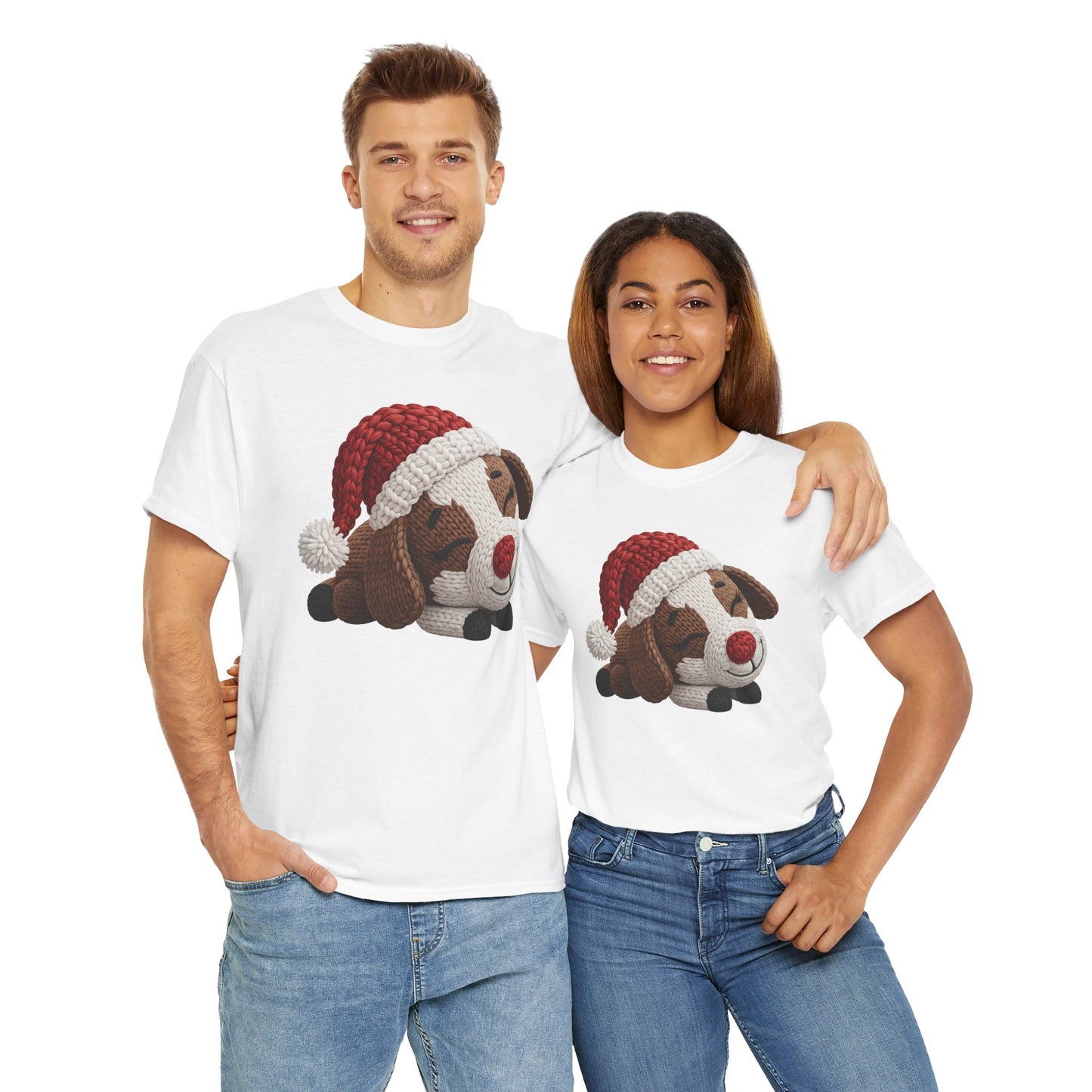 Christmas Puppy Tee - Cute Sleeping Dog with Santa Hat Graphic