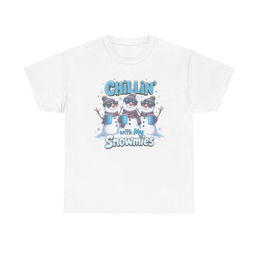 Chillin' with My Snowmies Unisex Heavy Cotton Tee, Funny Winter T-Shirt, Holiday Gift, Christmas Humor, Winter Apparel, Snowman Lovers