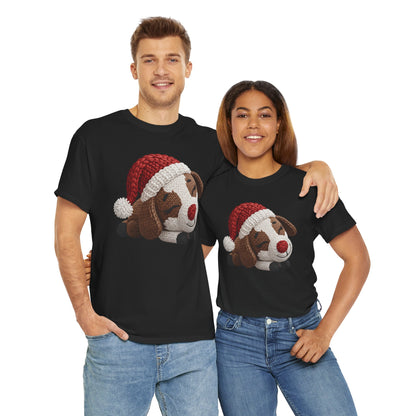 Christmas Puppy Tee - Cute Sleeping Dog with Santa Hat Graphic