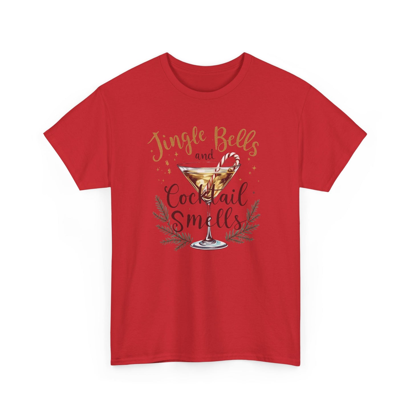 Jingle Bells Cocktail Tee, Unisex Heavy Cotton T-Shirt, Funny Holiday Shirt, Christmas Party Gift, Cozy Winter Wear, Festive Apparel
