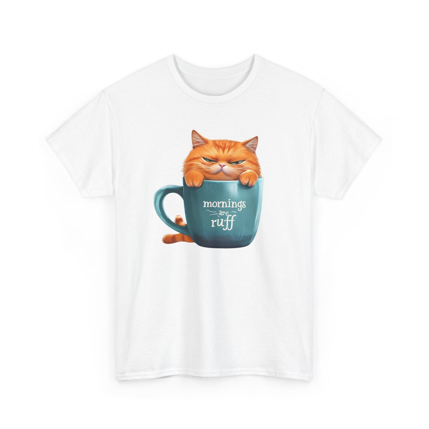 Cat Mug Tee — 'Mornings are Ruff' Funny Cat Graphic T-Shirt