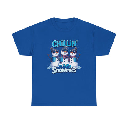 Chillin' with My Snowmies Unisex Heavy Cotton Tee, Funny Winter T-Shirt, Holiday Gift, Christmas Humor, Winter Apparel, Snowman Lovers