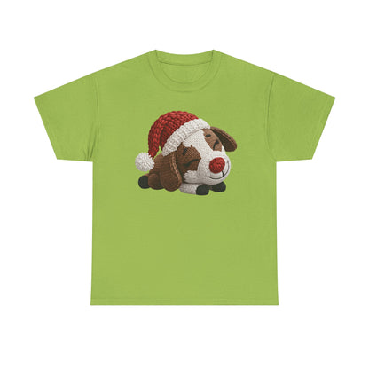 Christmas Puppy Tee - Cute Sleeping Dog with Santa Hat Graphic