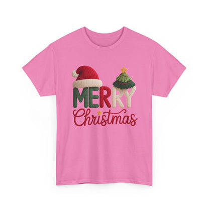 Merry Christmas Tee – Festive Santa Hat & Tree Holiday Shirt