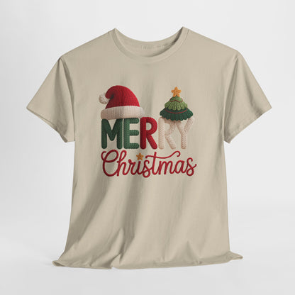Merry Christmas Tee – Festive Santa Hat & Tree Holiday Shirt