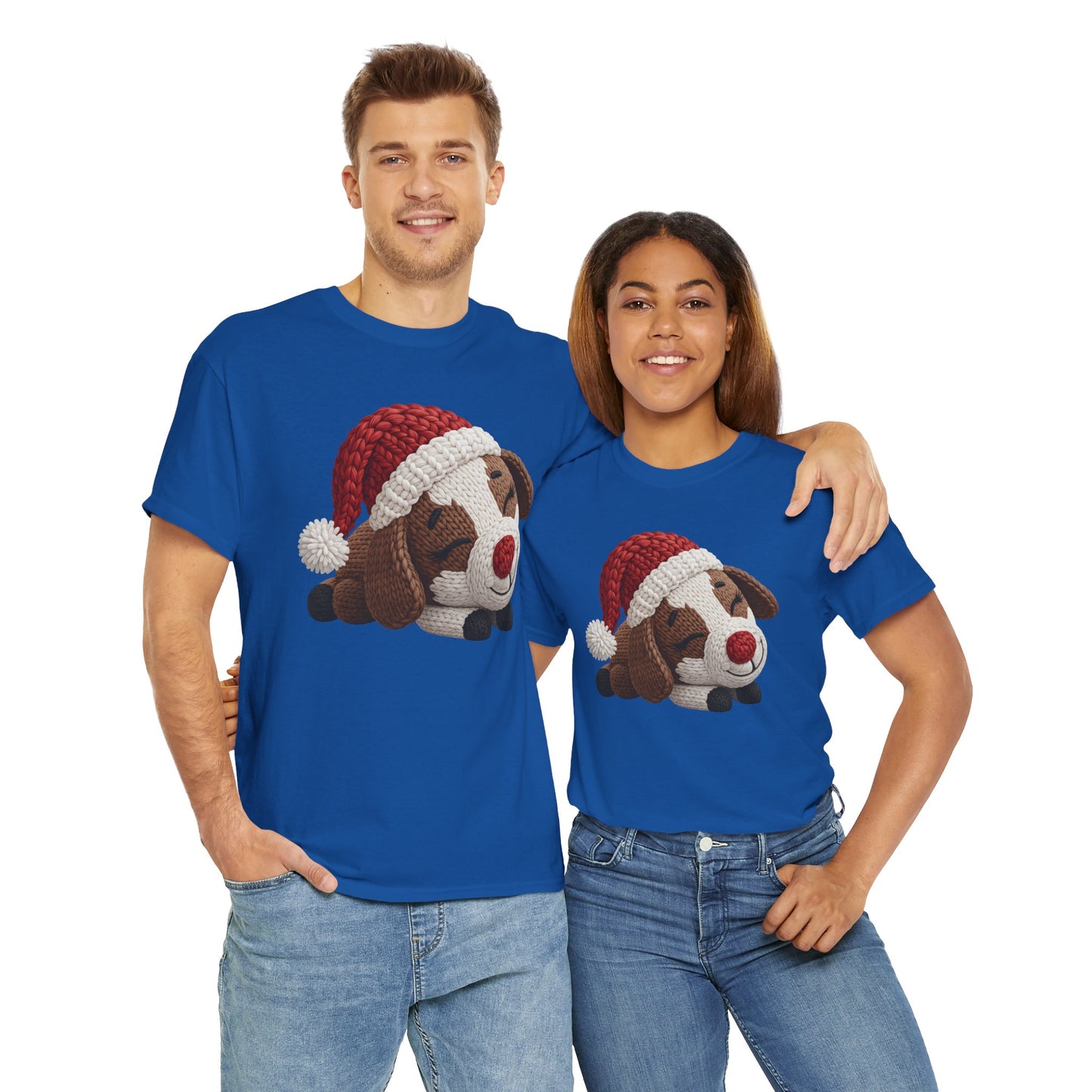 Christmas Puppy Tee - Cute Sleeping Dog with Santa Hat Graphic