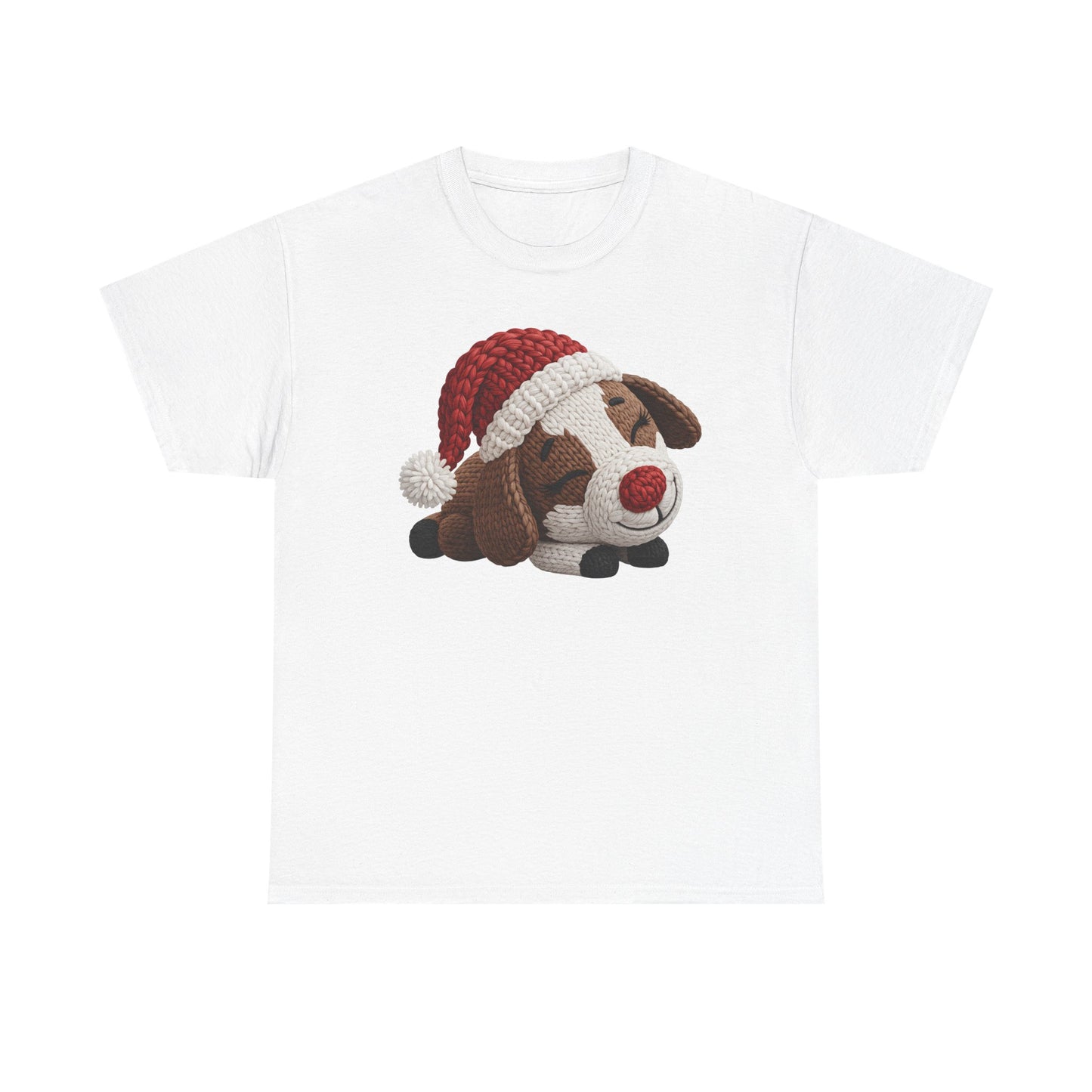 Christmas Puppy Tee - Cute Sleeping Dog with Santa Hat Graphic