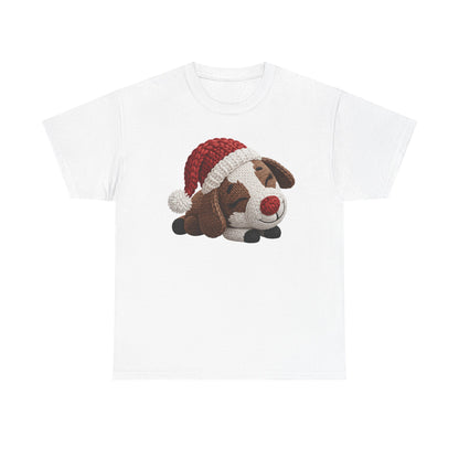 Christmas Puppy Tee - Cute Sleeping Dog with Santa Hat Graphic