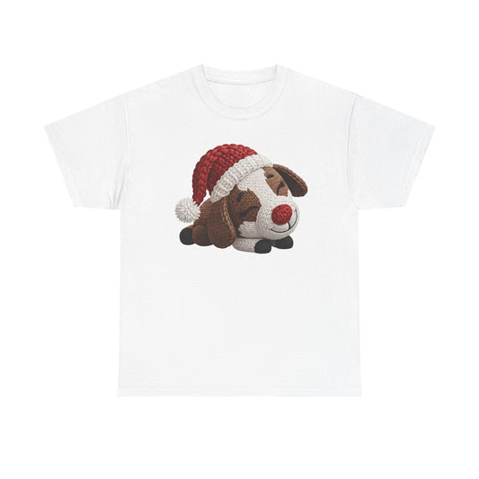 Christmas Puppy Tee - Cute Sleeping Dog with Santa Hat Graphic