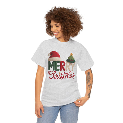 Merry Christmas Tee – Festive Santa Hat & Tree Holiday Shirt