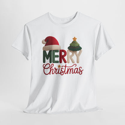 Merry Christmas Tee – Festive Santa Hat & Tree Holiday Shirt