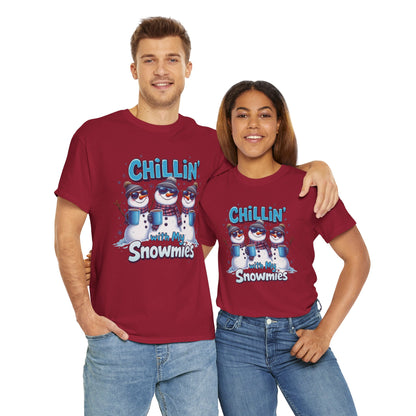 Chillin' with My Snowmies Unisex Heavy Cotton Tee, Funny Winter T-Shirt, Holiday Gift, Christmas Humor, Winter Apparel, Snowman Lovers