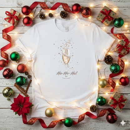 Champagne Celebration T-Shirt | Ho Ho Ho Design, Holiday Gift, Unisex Cotton Tee, Festive Apparel, New Year, Christmas Party