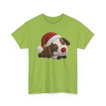 Christmas Puppy Tee - Cute Sleeping Dog with Santa Hat Graphic