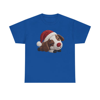Christmas Puppy Tee - Cute Sleeping Dog with Santa Hat Graphic