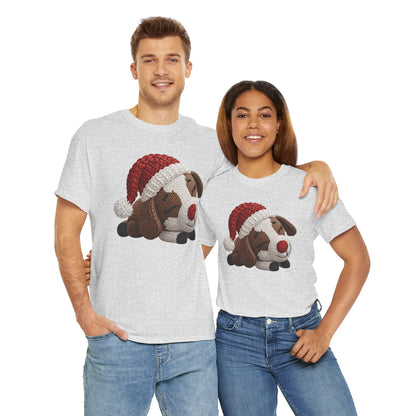 Christmas Puppy Tee - Cute Sleeping Dog with Santa Hat Graphic