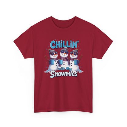 Chillin' with My Snowmies Unisex Heavy Cotton Tee, Funny Winter T-Shirt, Holiday Gift, Christmas Humor, Winter Apparel, Snowman Lovers